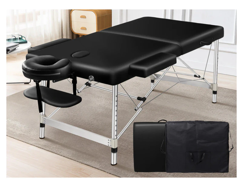 Alfordson Massage Table 2 Fold 55cm Foldable Portable Bed Desk Aluminium Lift Up Black