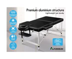 75Cm Massage Table 2 Fold Portable Bed Desk Aluminium Lift Up - Black