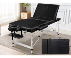 Alfordson Massage Table 3 Fold 75cm Foldable Portable Aluminium Lift Up Bed Desk Black