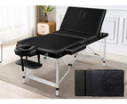 75Cm Massage Table 3 Fold Portable Aluminium Lift Up Bed Desk - Black