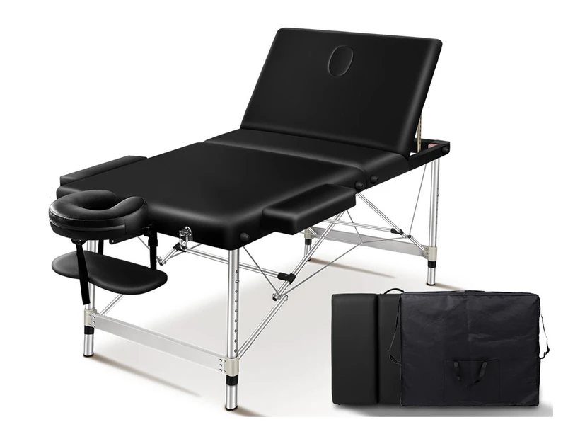 ALFORDSON Massage Table 3 Fold 75cm Portable Lift up (Black)