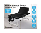 Alfordson Massage Table 3 Fold 75cm Foldable Portable Aluminium Lift Up Bed Desk Black