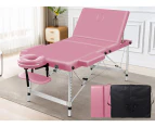 Alfordson Massage Table 3 Fold 75cm Foldable Portable Aluminium Lift Up Bed Desk Pink