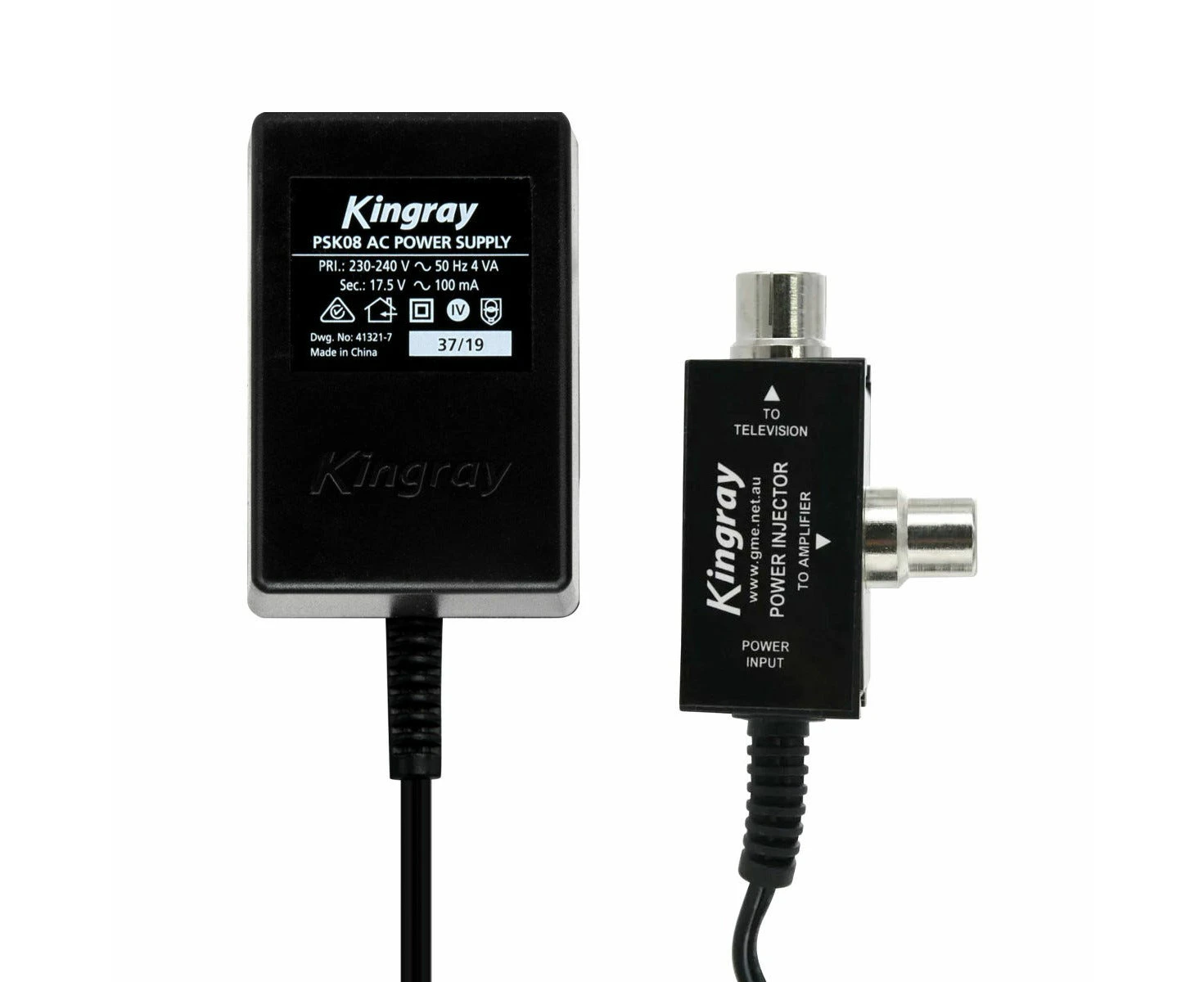 KINGRAY PSK08  17.5V Ac 100Ma Power Supply PAL Type   Output 1 X 75&Omega; PAL Injector  17.5V AC 100MA POWER SUPPLY