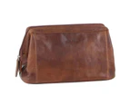Pierre Cardin Mens Rustic Leather Toiletry Case Bag Travel - Cognac