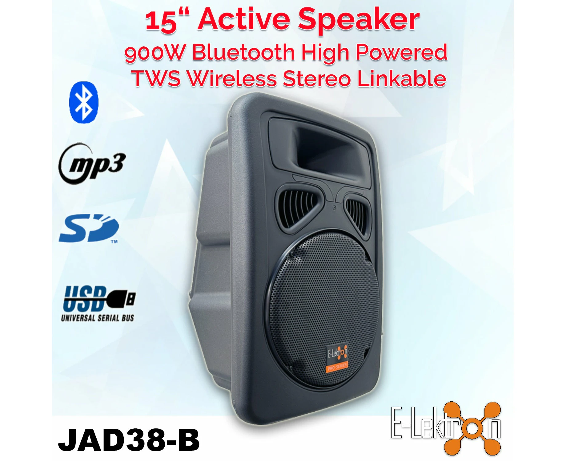 E-Lektron JAD38 15" inch Bluetooth Powered Speaker Digital TWS Sound System