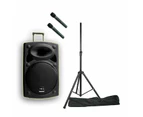 E-Lektron EL30-M 12 inch Mobile PA Sound System Bluetooth Battery Recoding MP3 USB SD incl. 2 Wireless microphones 700W Karaoke Sound System with Stand