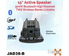 E-lektron JAD38U2 Karaoke 15" inch 900W Bluetooth Active Loud Speaker with 2 Tunable UHF Wireless Microphones