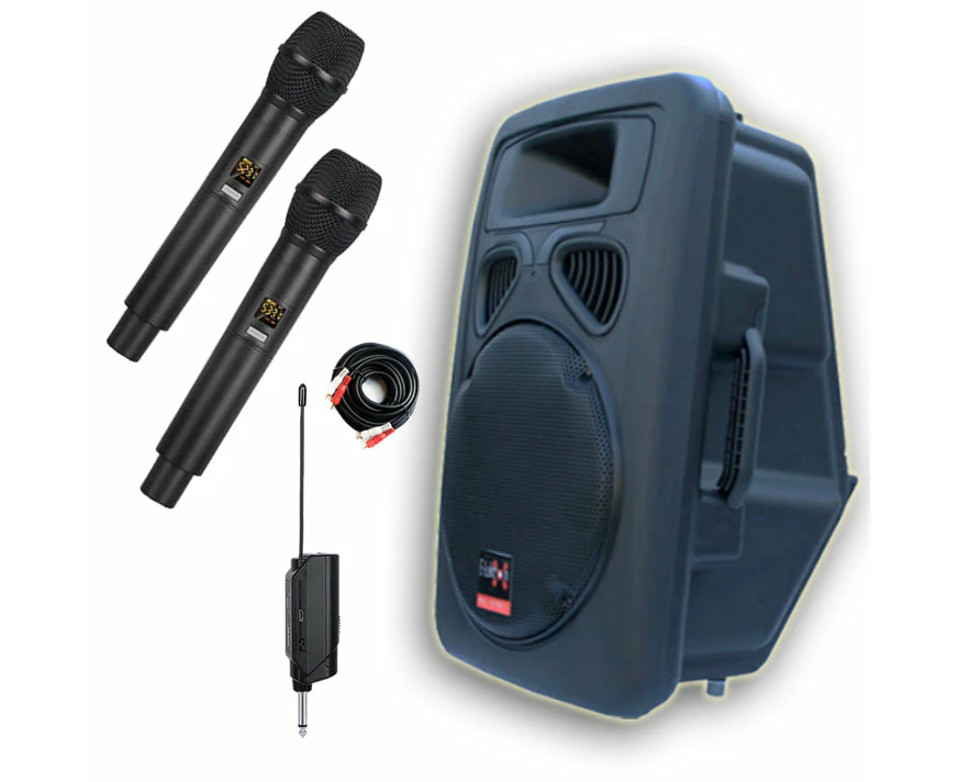 E-lektron JAD30U2 Karaoke 12" inch 800W Bluetooth Active Loud Speaker with 2 Tunable UHF Wireless Microphones