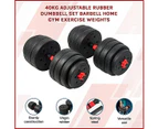 40kg Adjustable Rubber Dumbbell Set Barbell Home GYM Exercise Weights