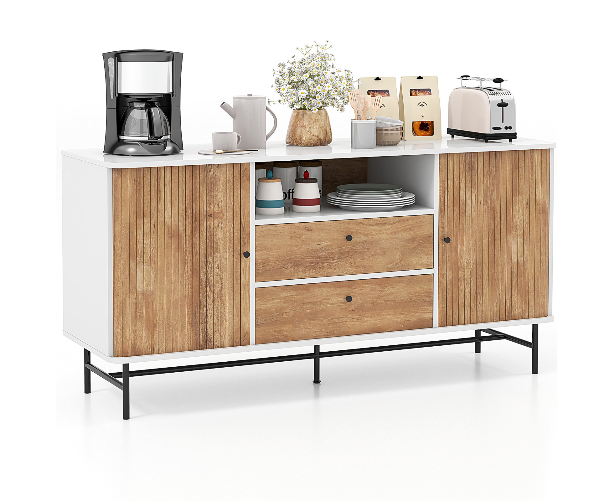 Giantex Modern Buffet Sideboard Mid Century Storage Cabinet w/Sliding ...