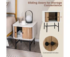 Giantex Modern Nightstand Bedside Storage Table w/Sliding Doors & Metal Legs Floor Side Table Bedroom White