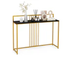 Giantex Modern Console Table Narrow Sofa Side Table w/Faux Marble Tabletop & Golden Steel Frame for Living Room,Black