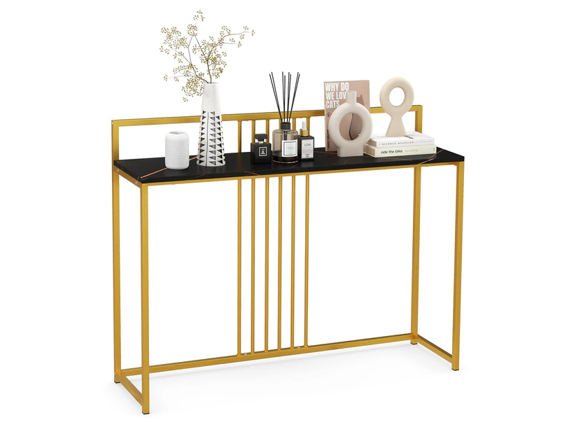 Giantex Modern Console Table Narrow Sofa Side Table w/Faux Marble Tabletop & Golden Steel Frame for Living Room,Black