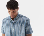 Tommy Hilfiger Men's Curtis Indigo Stripe Short Sleeve Shirt - Medium Wash