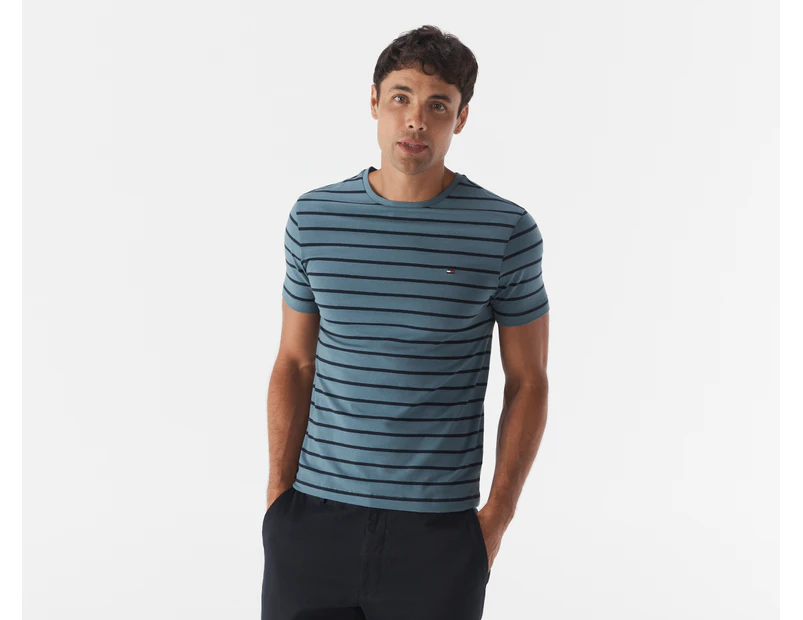 Tommy Hilfiger Men's Stretch Stripe Tee / T-Shirt / Tshirt - Blue Lake
