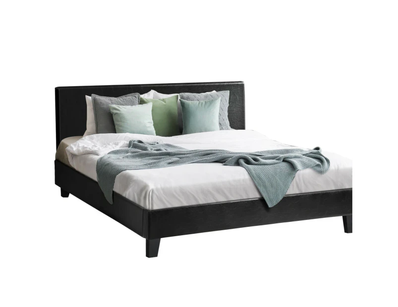 Oikiture Bed Frame Queen Size Platform Bed Base Frame Leather Headboard