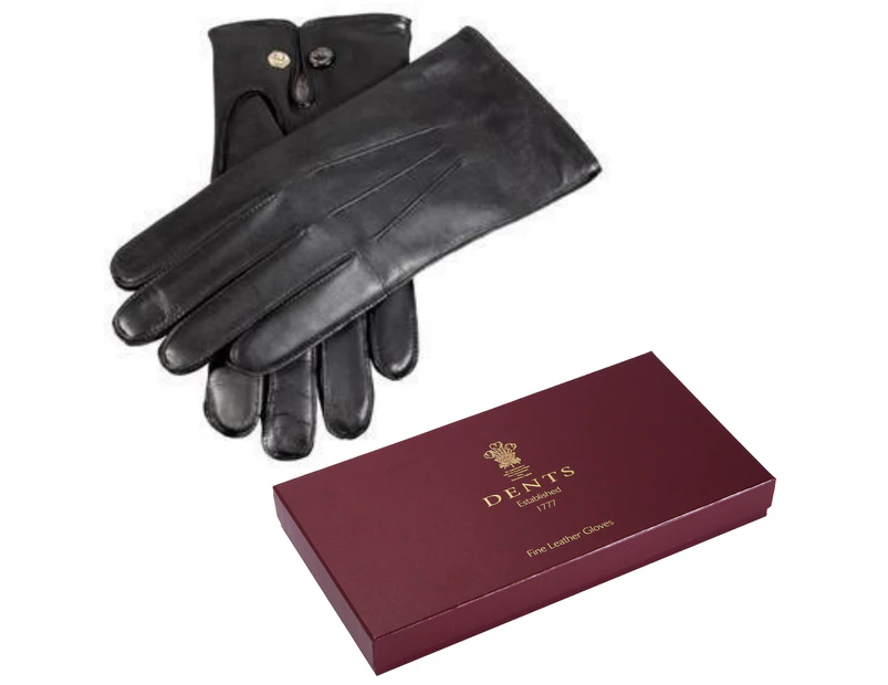 DENTS Mens Premium Kangaroo Leather Gloves Wool Lined Winter Gift - Black