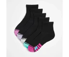 Underworks Girls Quarter Crew Cut 5 Pack Socks - Black