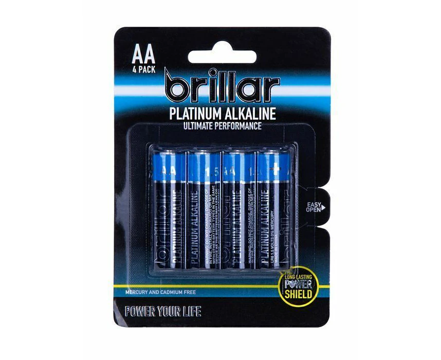 4 Pack LR6 AA Platinum Alkaline Batteries Long Lasting Power Home Office