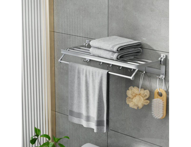 Towel Rail Rack Holder 4 Bars Wall Mounted Aluminium Foldable Hanging Hook