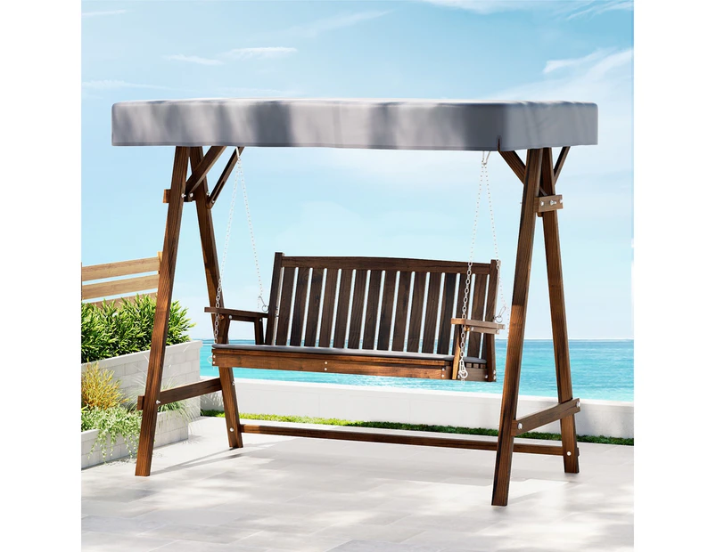 Gardeon Outdoor Wooden Swing Chair Garden Bench Canopy Cushion 3 Seater Charcoal