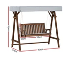 Gardeon Outdoor Wooden Swing Chair Garden Bench Canopy Cushion 3 Seater Charcoal