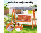 Gardeon Outdoor Wooden Swing Chair Garden Bench Canopy Cushion 3 Seater Teak