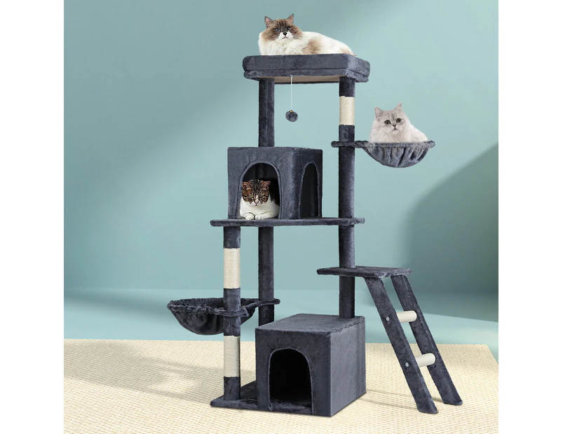 i.Pet Cat Tree 138cm Tower Scratching Post Scratcher Trees Condo House Grey