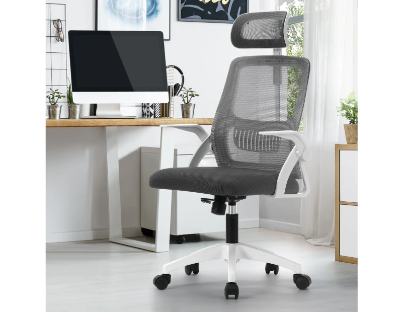 Oikiture Mesh Office Chair Executive Fabric Gaming Seat Racing Computer Dark Grey&White