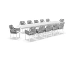 Austin Outdoor 3m - 3.8m Extension Aluminium Table with 12 Hugo Rope Dining Chairs - Outdoor Dining Settings - White