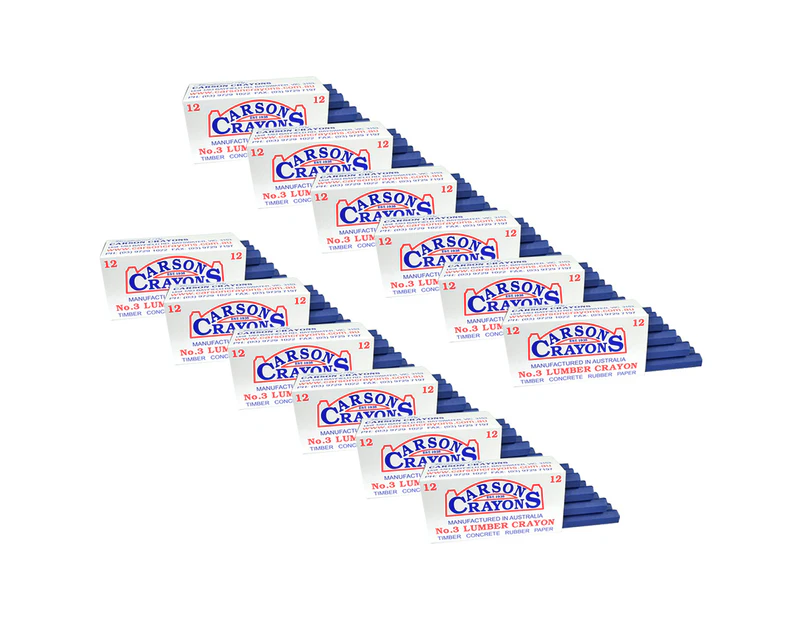 12x Carson No.3 Timber/Concrete/Rubber/Paper Builders Marking Crayons Blue