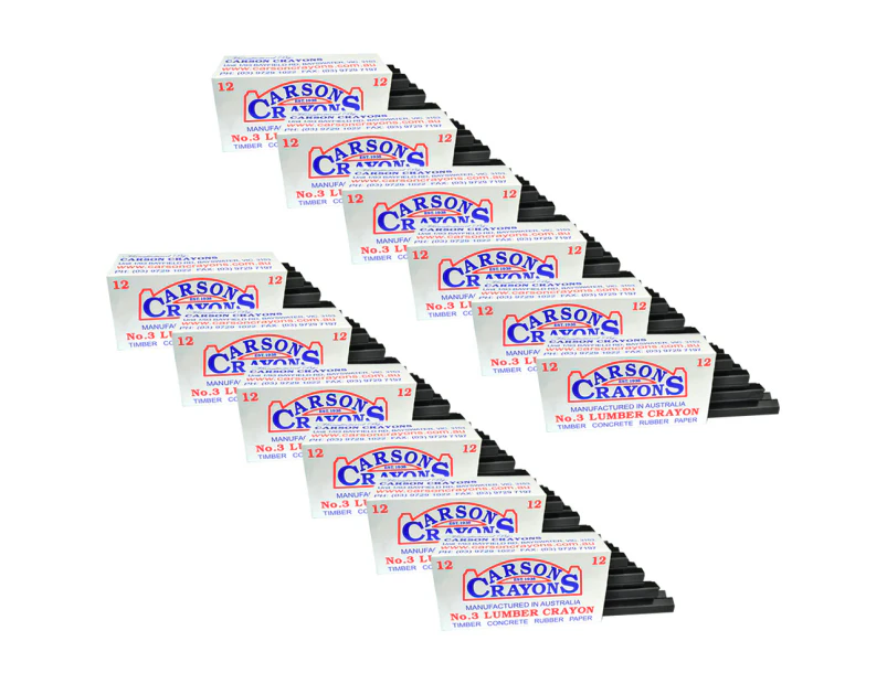 12x Carson No.3 Timber/Concrete/Rubber/Paper Builders Marking Crayons Black