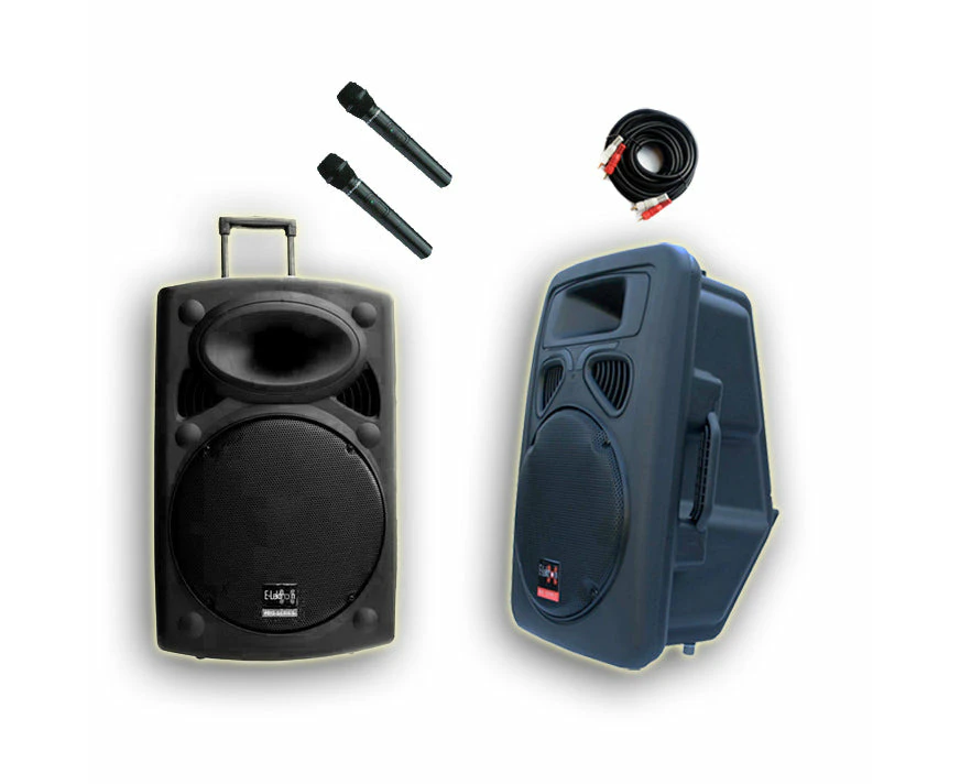 E-lektron 2X12" inch 1500W Bluetooth Portable+Active Loud Speakers Sound System Battery Operate USB Record 2 Microphones