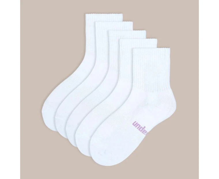 Womens 5 Pack Sports Mid Crew Socks - Underworks - White