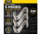 Handy Hardware 216PCE 'S' Hooks Stainless Steel 8kg Load Capacity 70 x 30mm - Silver
