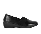 Carla Vybe Lifestyle Low Wedge Comfort Heel Glossy Finish Women's - Black