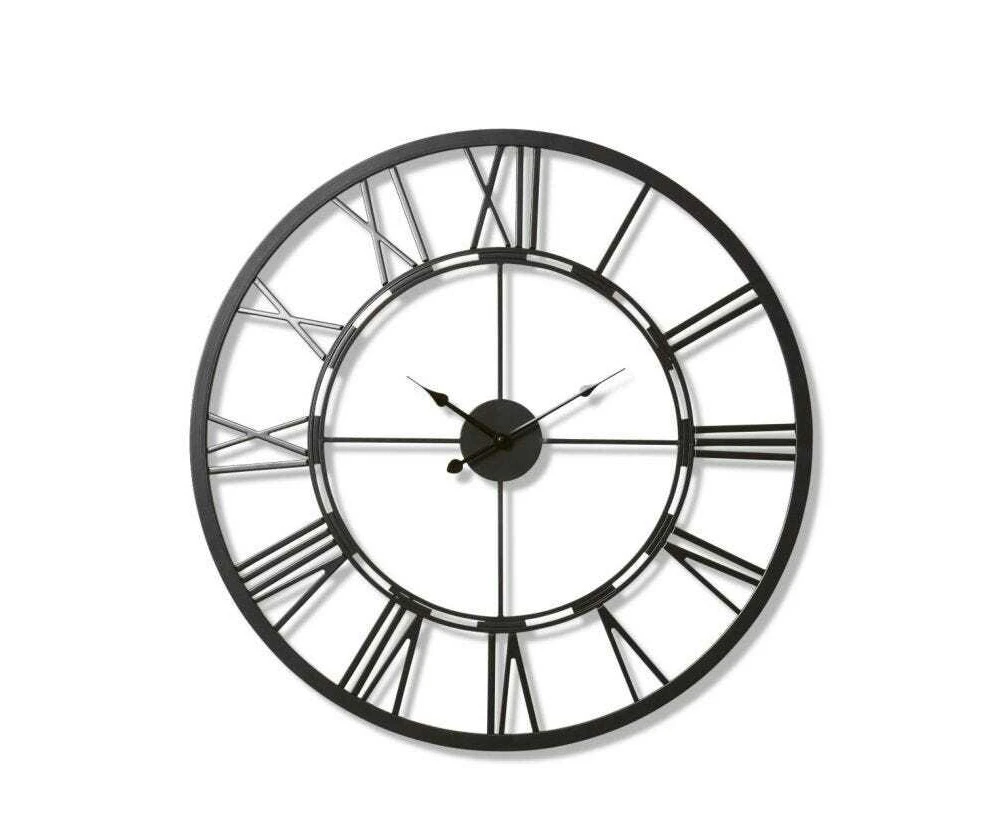 E Style Kingston Metal 70cm Wall Clock Hanging Round Analogue Decor Black