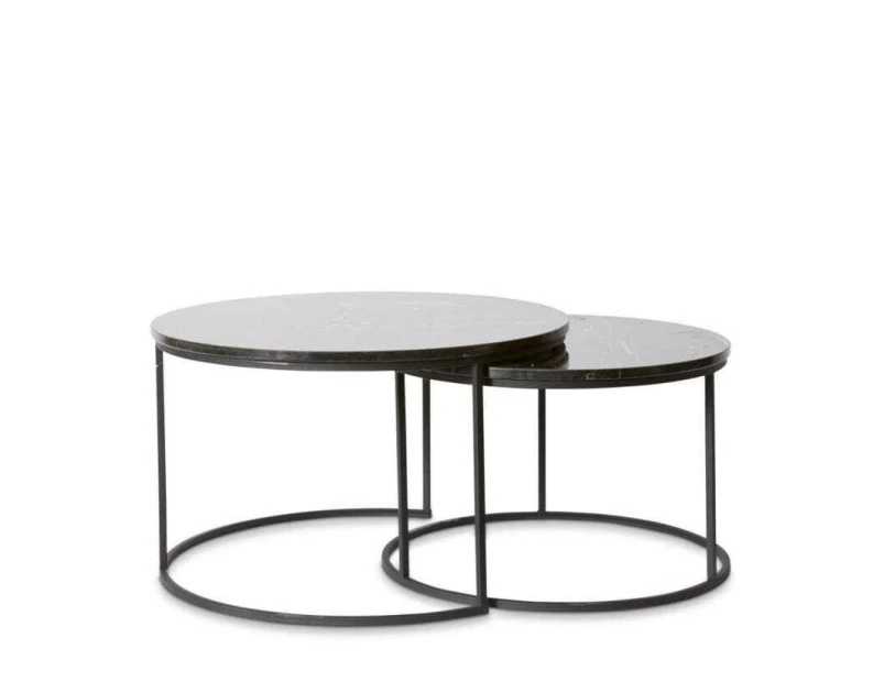 2pc E Style Zander Metal/Marble 60/70cm Coffee Table Set Furniture Black