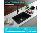 680x440x220mm Granite Quartz Stone Kitchen Laundry Sink with Overflow Black Single Bowl Top/Under Mount