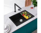 680x440x220mm Granite Quartz Stone Kitchen Laundry Sink with Overflow Black Single Bowl Top/Under Mount