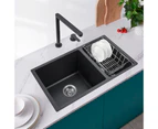 710x450x205mm Granite Quartz Stone Kitchen Laundry Sink with Stainer Waste Black Double Bowl Top/Under Mount