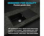 1000x500x200mm Granite Stone Kitchen Sink with Drainboard Strainer Waste Overflow Sink Single Bowl Black