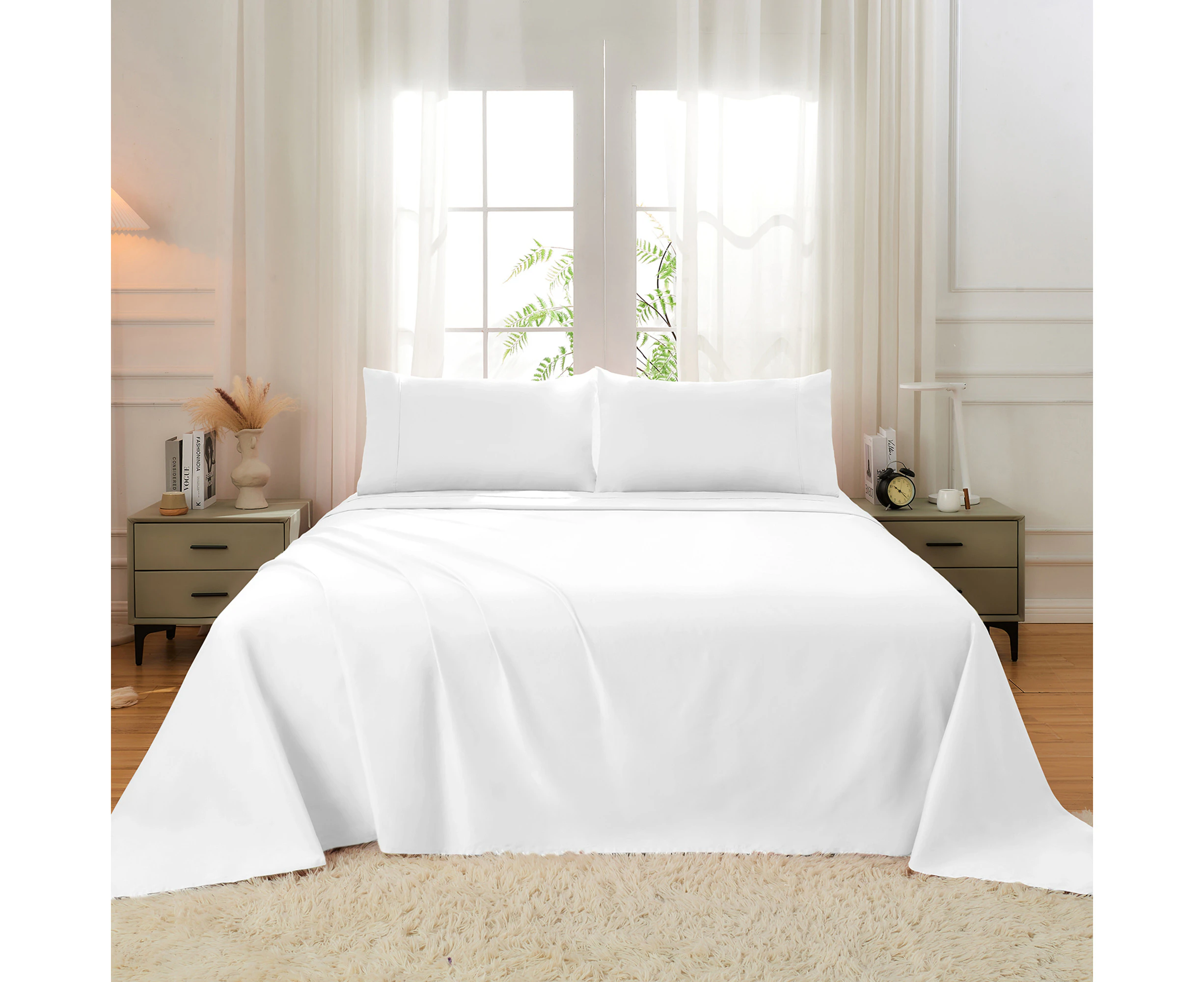 Justlinen-luxe 100% Luxury Cotton 500TC King Bed Sheet Set - White