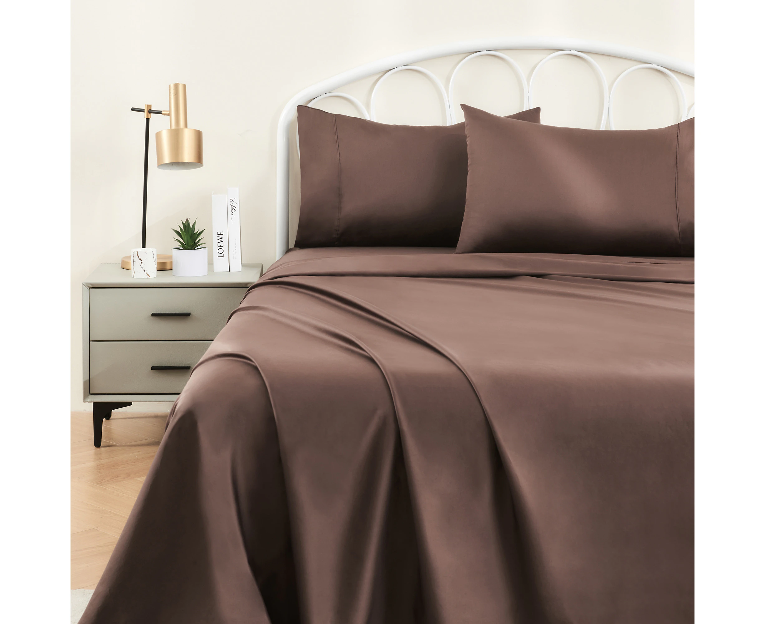 Justlinen-luxe 100% Luxury Cotton 500TC Queen Bed Sheet Set - Chocolate Brown