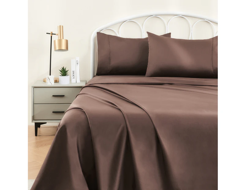 Justlinen-luxe 100% Luxury Cotton 500TC Queen Bed Sheet Set - Chocolate Brown