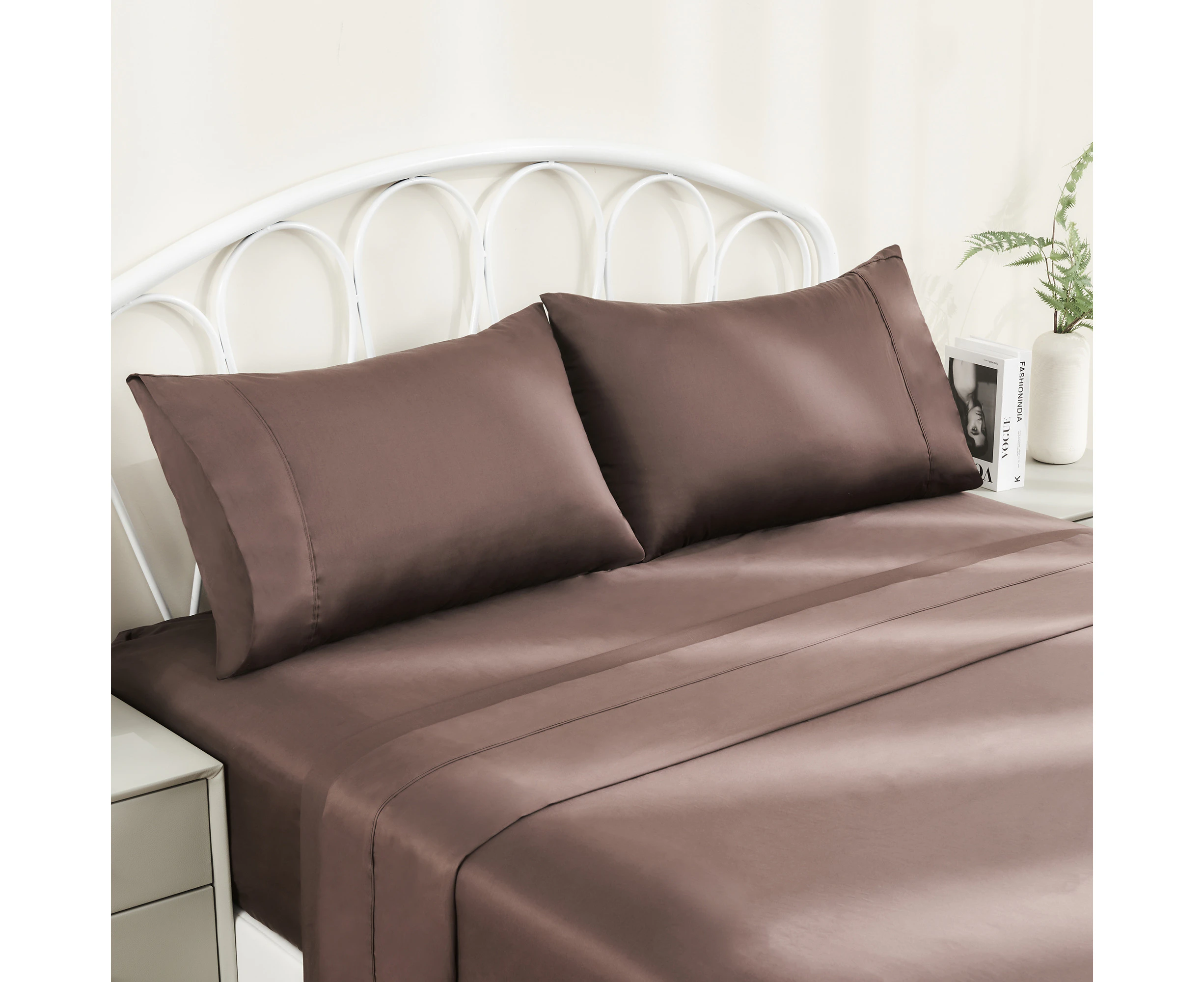 Justlinen-luxe 100% Luxury Cotton 500TC Single Bed Sheet Set - Chocolate Brown