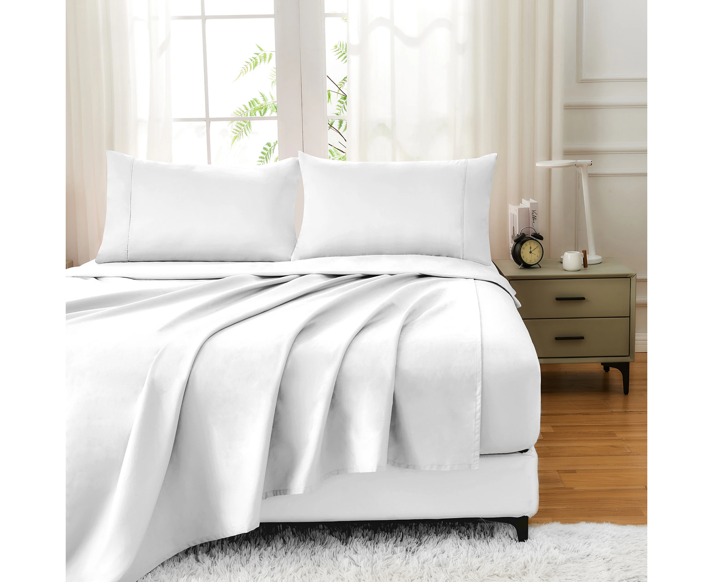 Justlinen-luxe 100% Luxury Cotton 500TC Double Bed Sheet Set - White