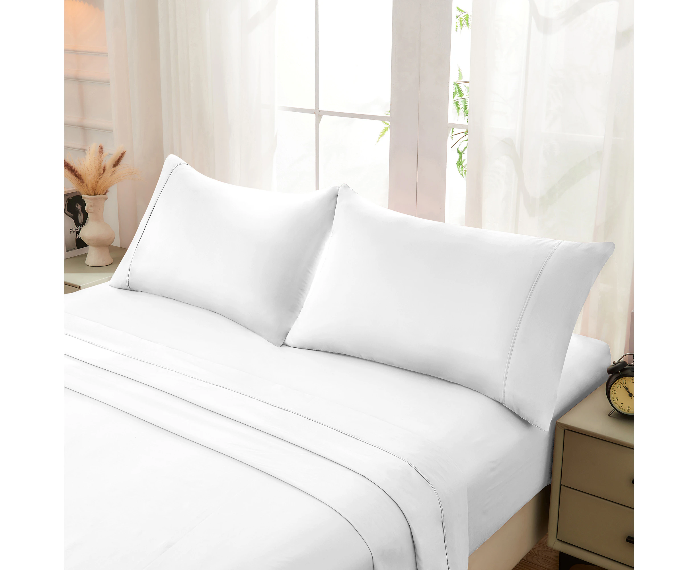 Justlinen-luxe 100% Luxury Cotton 500TC Single Bed Sheet Set - White