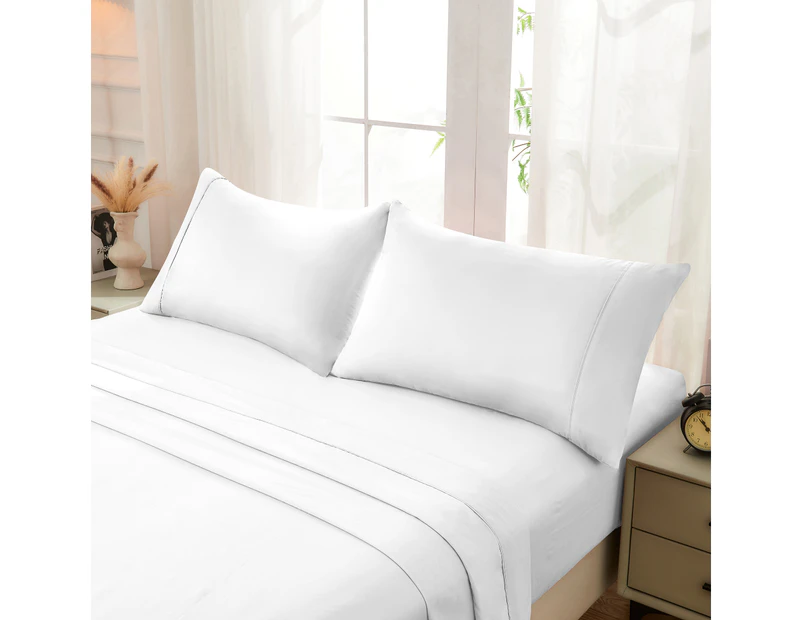 Justlinen-luxe 100% Luxury Cotton 500TC Single Bed Sheet Set - White